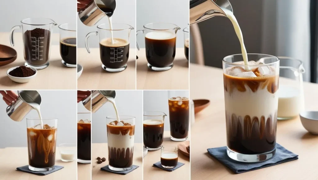 How to Make a Perfect Iced Coffee Latte at Home A creamy iced coffee latte served in a glass with ice cubes, topped with a milk froth swirl and a straw.