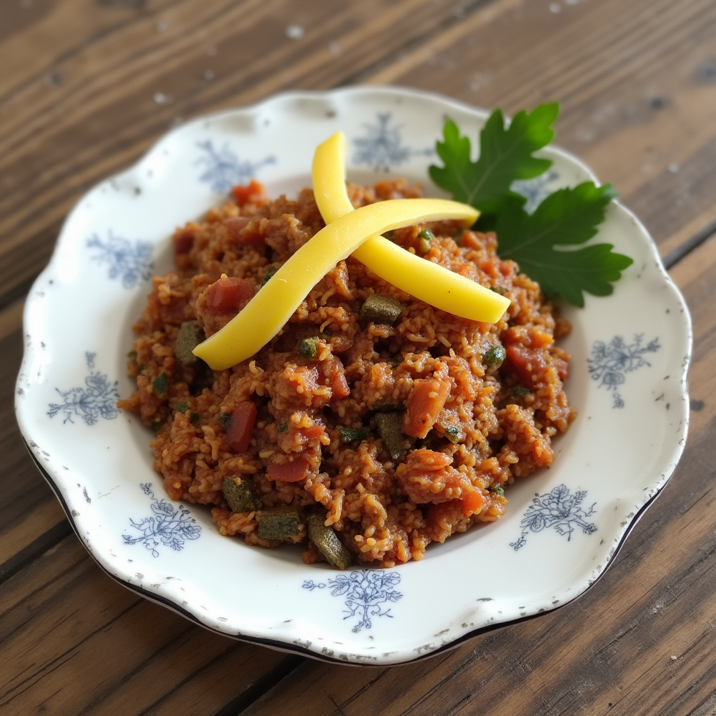 A vibrant bowl of Moroccan Zaalouk garnished with fresh parsley and cilantro, served as a dip or side dish.